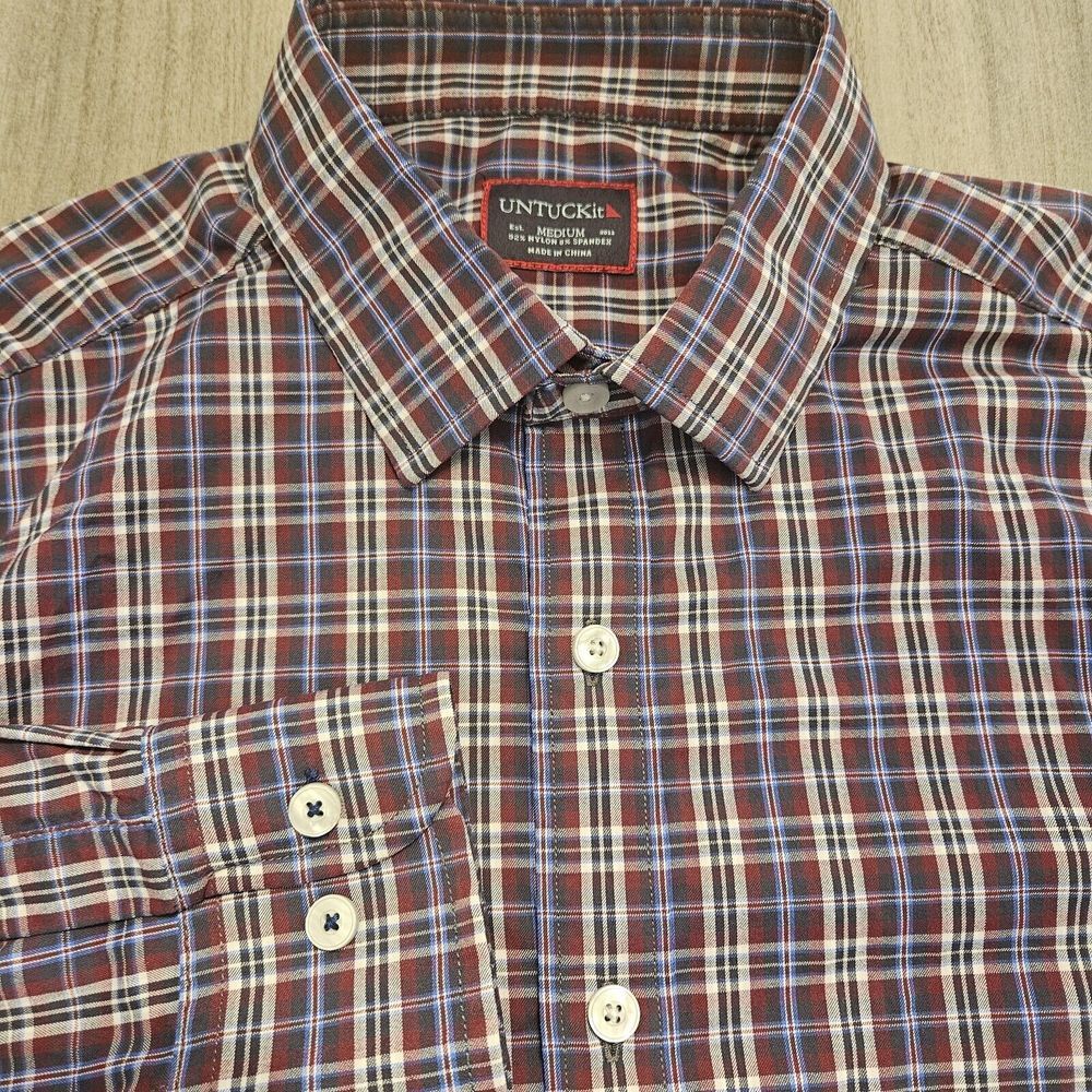 Untuckit Shirt Mens Medium Long Sleeve Multicolored Plaid Casual Button Up Shirt